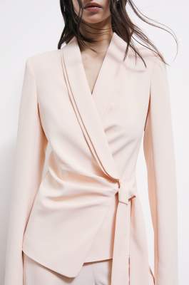 Cr&ecirc;pe blazer with tie belt, Pink, Patrizia Pepe
