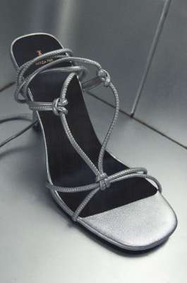 Crossed Heel New Square Laminated Sandals, Silver, Patrizia Pepe