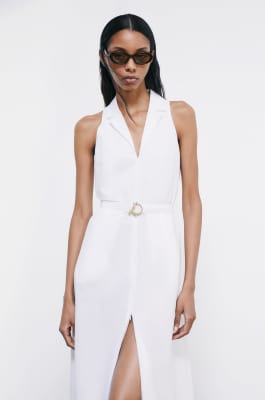 Long poplin dress with slit, White, Patrizia Pepe