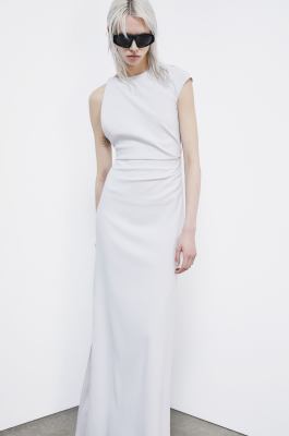Long asymmetric cr&ecirc;pe dress, Grey, Patrizia Pepe