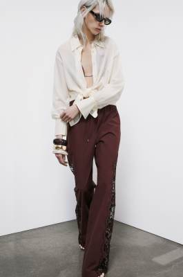 Embroidered trousers, Brown, Patrizia Pepe
