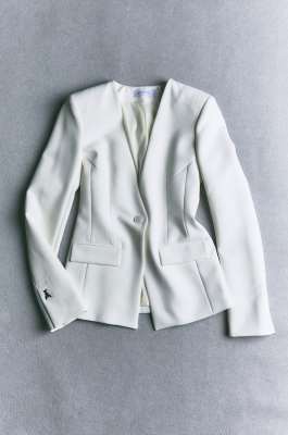 Tailored V-neck blazer, White, Patrizia Pepe