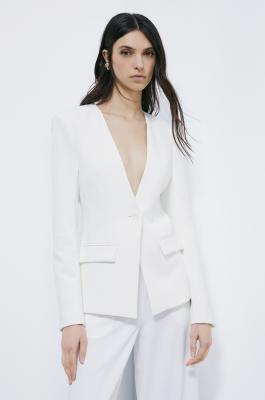 Tailored V-neck blazer, White, Patrizia Pepe
