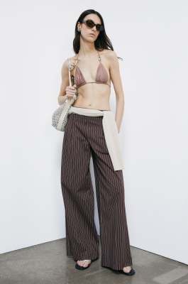 Palazzo trousers in stretch poplin, Stripes, Patrizia Pepe