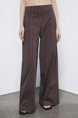 Palazzo trousers in stretch poplin, Stripes, Patrizia Pepe