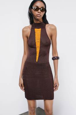 Mini knit dress with beads, Brown, Patrizia Pepe
