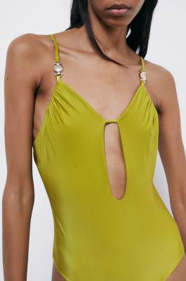 Costume intero con cut-out, Verde, Patrizia Pepe