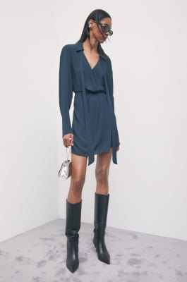 Tie-neck mini dress in viscose cr&ecirc;pe, Blue, Patrizia Pepe