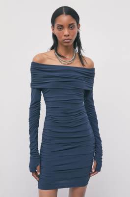 Draped off-shoulder mini dress, Blue, Patrizia Pepe