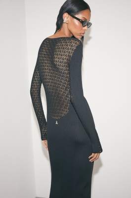 Lace-effect knit midi dress, Black, Patrizia Pepe