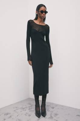 Lace-effect knit midi dress, Black, Patrizia Pepe
