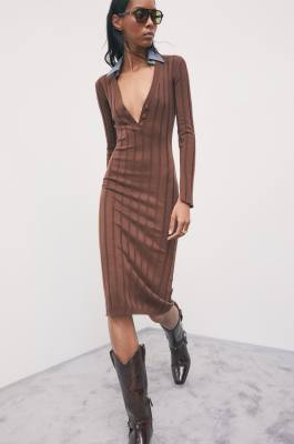Midi knit dress with contrast collar, Brown, Patrizia Pepe