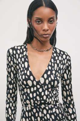 Printed wrap mini dress in viscose-silk jersey, Abstract Fantasy, Patrizia Pepe