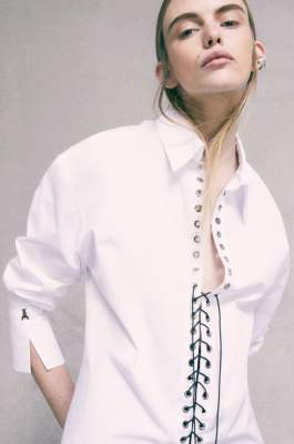 Cotton shirt with lace-up detail, White, Patrizia Pepe