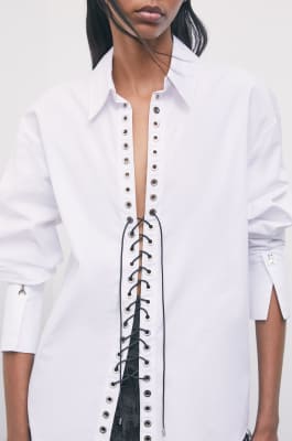 Cotton shirt with lace-up detail, White, Patrizia Pepe