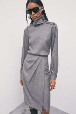 High-neck flannel blouse with buttons, Grey, Patrizia Pepe