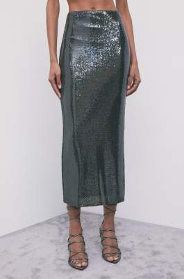 Jupe longue en tulle &agrave; paillettes, Vert, Patrizia Pepe