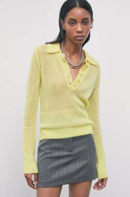 Polo knit in mohair-wool blend, Yellow, Patrizia Pepe