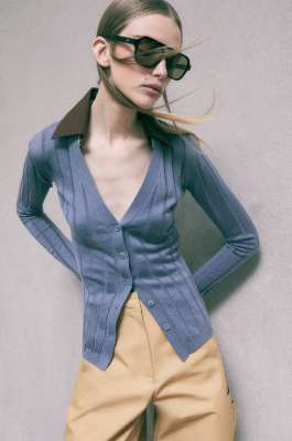 Ribbed color-block cardigan, Grey, Patrizia Pepe