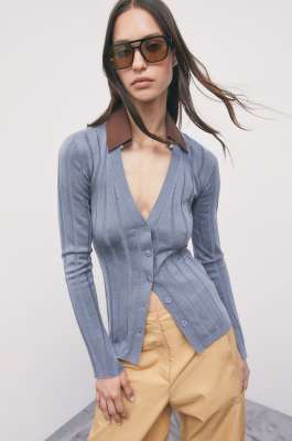 Ribbed color-block cardigan, Grey, Patrizia Pepe