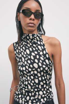 Asymmetric viscose-silk top with print, Abstract Fantasy, Patrizia Pepe