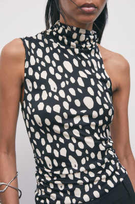 Asymmetric viscose-silk top with print, Abstract Fantasy, Patrizia Pepe