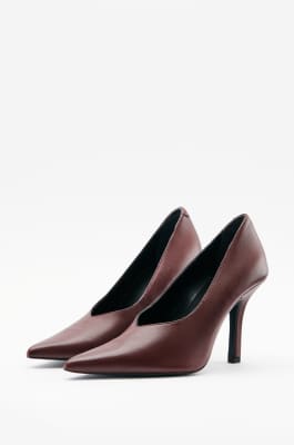 Minimal Shape Leather Pumps, Brown, Patrizia Pepe