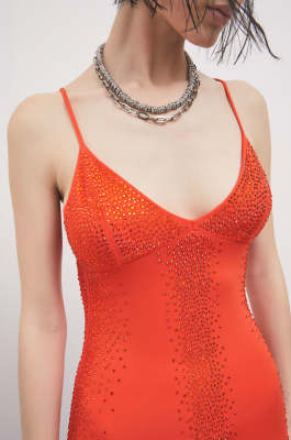 Maxi dress with rhinestone embellishment, Orange, Patrizia Pepe