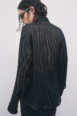 Sheer d&eacute;vor&eacute; oversized shirt, Black, Patrizia Pepe