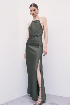 Robe de c&eacute;r&eacute;monie en satin fluide, Vert, Patrizia Pepe