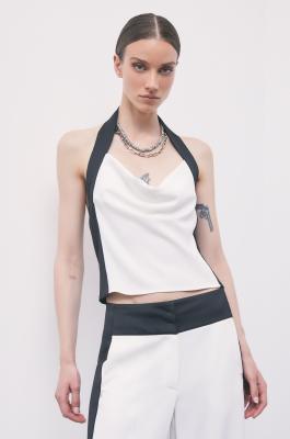 Backless halterneck top with contrast panels, White/Black, Patrizia Pepe