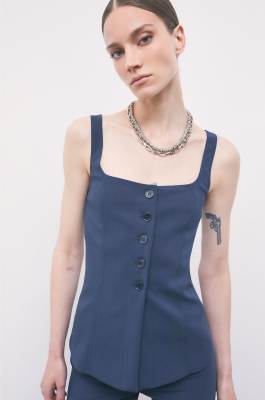 Cr&ecirc;pe-stretch bustier top with buttons, Blue, Patrizia Pepe