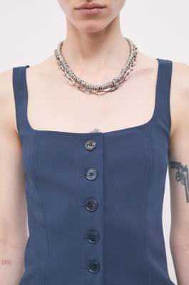 Cr&ecirc;pe-stretch bustier top with buttons, Blue, Patrizia Pepe