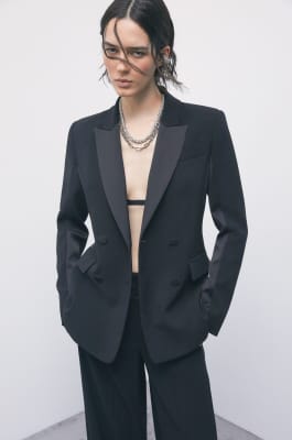 Color-block double-breasted cr&ecirc;pe blazer, Black, Patrizia Pepe