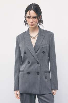 Double-breasted pinstripe blazer, Grey, Patrizia Pepe