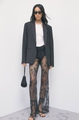 Flared lace trousers, Black, Patrizia Pepe