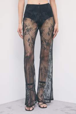 Flared lace trousers, Black, Patrizia Pepe