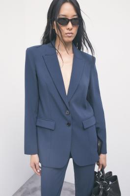 Fluid two-button stretch blazer, Blue, Patrizia Pepe