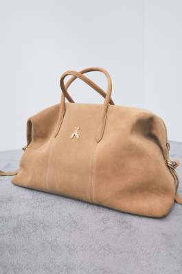 New Business large suede top handle bag, Beige, Patrizia Pepe