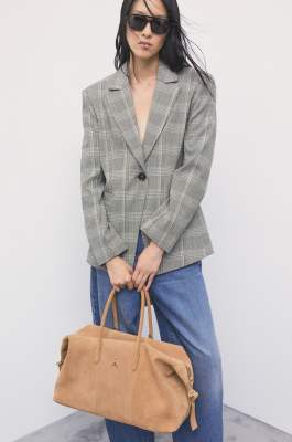 New Business large suede top handle bag, Beige, Patrizia Pepe
