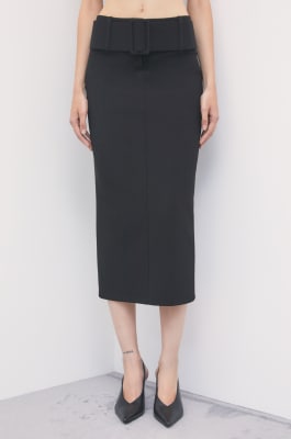 Belted midi skirt, Black, Patrizia Pepe