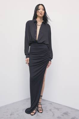 Long asymmetric ruched skirt, Black, Patrizia Pepe