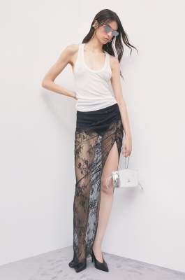 Asymmetric lace maxi skirt, Black, Patrizia Pepe