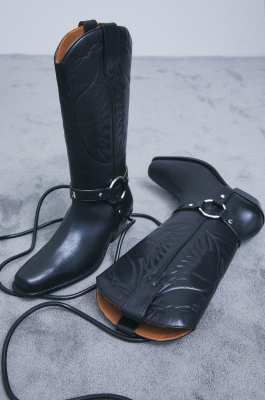 Leather cowboy boots, Black, Patrizia Pepe