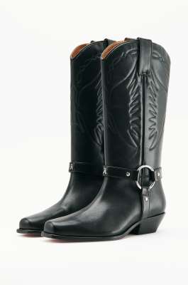 Leather cowboy boots, Black, Patrizia Pepe