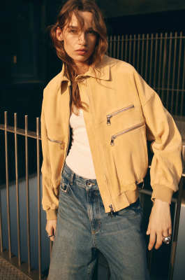 Oversized suede-leather jacket, Beige, Patrizia Pepe