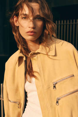 Oversized suede-leather jacket, Beige, Patrizia Pepe