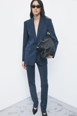 Slim-fit stretch cr&ecirc;pe trousers, Blue, Patrizia Pepe