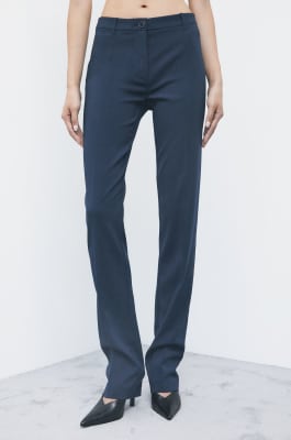 Slim-fit stretch cr&ecirc;pe trousers, Blue, Patrizia Pepe