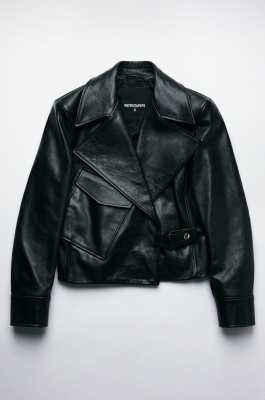 Oversized leather biker jacket, Black, Patrizia Pepe